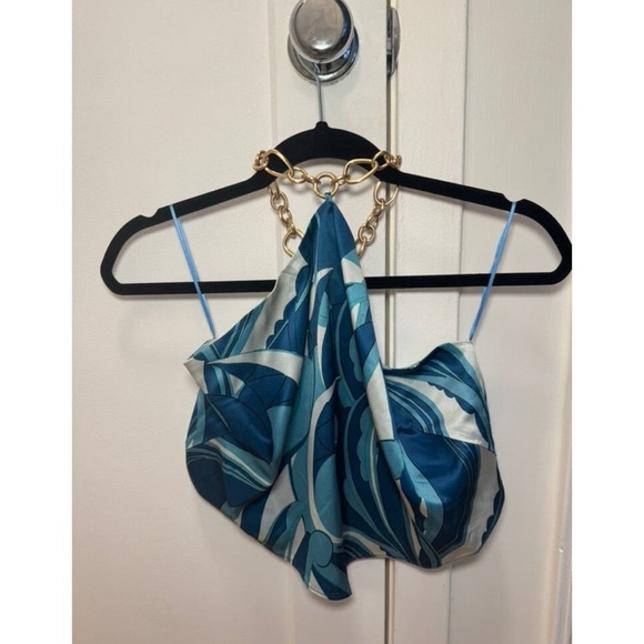 Cult Gaia Olivine Top Persian Blue Paisley Gold Chains - Picture 4 of 6